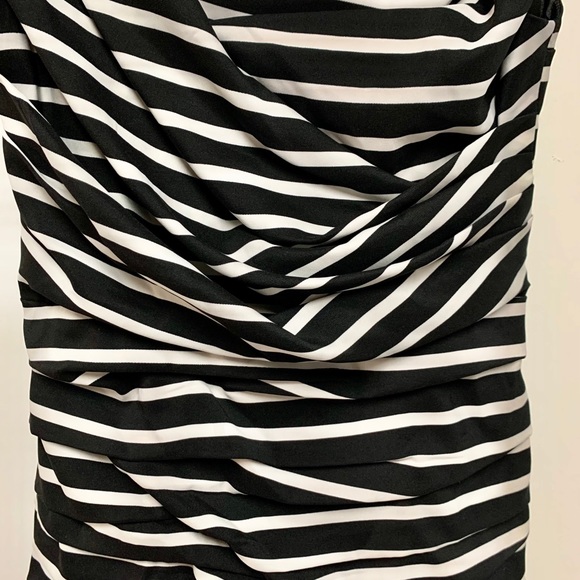 EXPRESS Black & White Striped Ruched Mini Dress - Picture 8 of 8